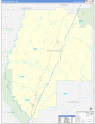 Pearl River County, MS Wall Map Zip Code Basic Style 2023